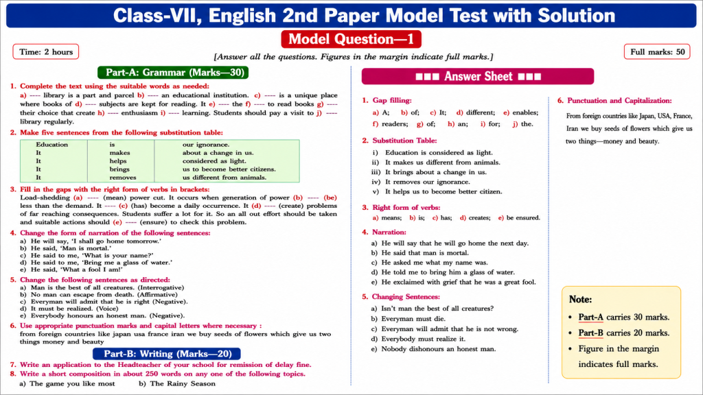 Class-VII, English 2nd Paper Model Test with Solution 1 Class-VII, English 2nd Paper Model Test with Solution