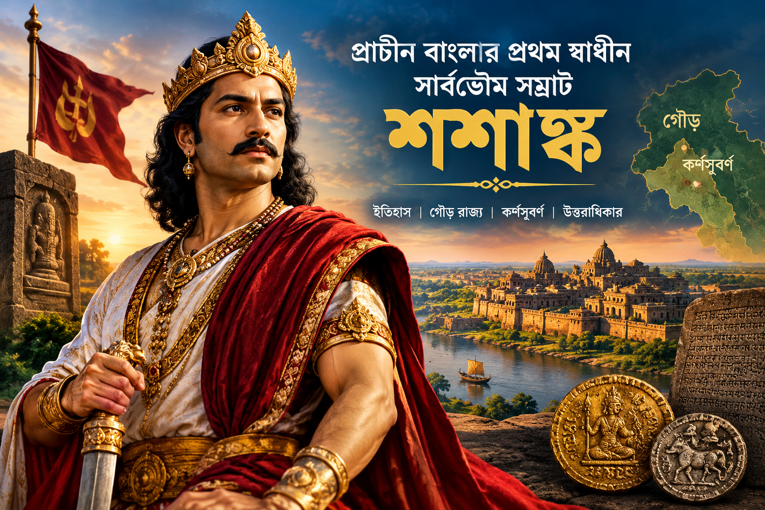 প্রাচীন বাংলার প্রথম স্বাধীন সার্বভৌম সম্রাট শশাঙ্ক ইতিহাস ও কৃতিত্ব